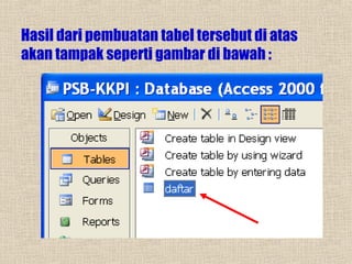 Hasil dari pembuatan tabel tersebut di atas
akan tampak seperti gambar di bawah :

 