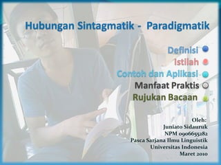 Oleh :  Juniato Sidauruk NPM 0906655282 Pasca Sarjana Ilmu Linguistik Universitas Indonesia Maret 2010 