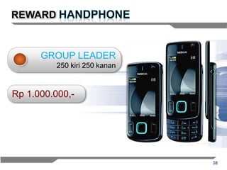 38
REWARD
GROUP LEADER
250 kiri 250 kanan
Rp 1.000.000,-
 