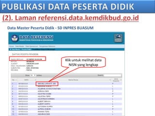Data Master Peserta Didik - SD INPRES BUASUM
Klik untuk melihat data
NISN yang lengkap
 