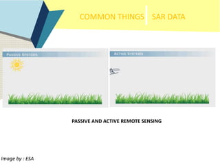 COMMON THINGS SAR DATA
Image by : ESA
PASSIVE AND ACTIVE REMOTE SENSING
 