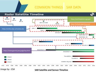 COMMON THINGS SAR DATA
Image by : ESA SAR Satellite and Sensor Timeline
https://vertex.daac.asf.alaska.edu
https://earthex...