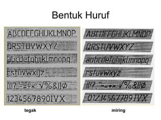 Bentuk Huruf
tegak miring
 
