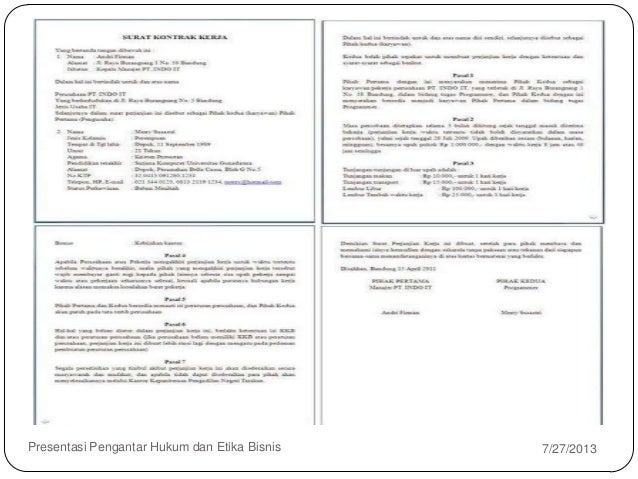 Presentasi pengantar hukum dan etika bisnis kontrak