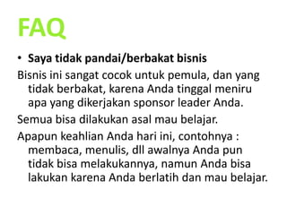 LayananterlengkapAneka acaradanperalatanuntukpromosisecara offlineWebsite GRATIS untukPromosi Online – hanyadijaringankami.Bisamencaridownlinetanpaharusprospeklapangan, danbisadikerjakandarimanasajaselamaadakoneksi internetDilengkapiebookdanfasilitas training gratis