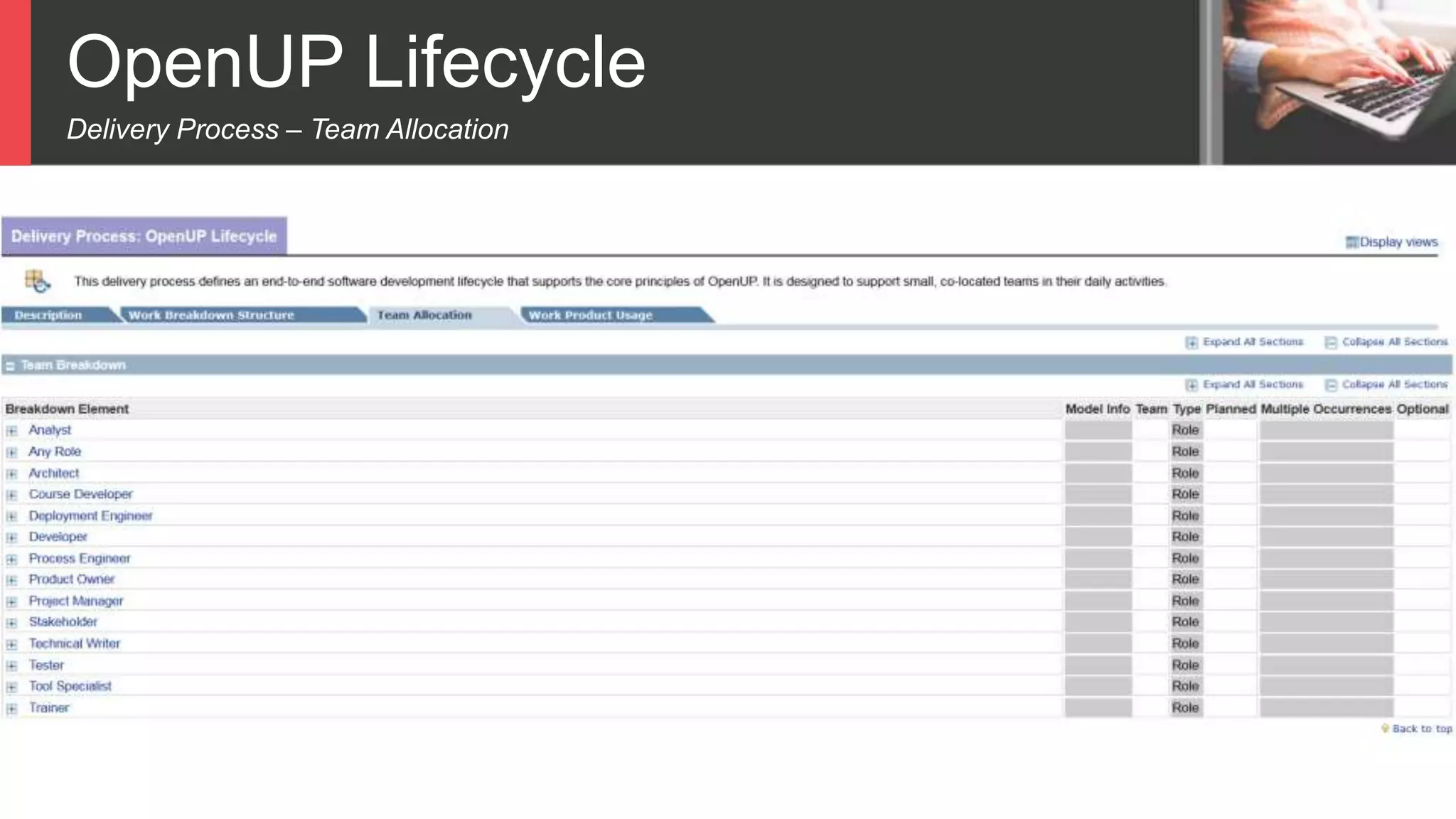 OpenUP Lifecycle
Delivery Process – Team Allocation
 