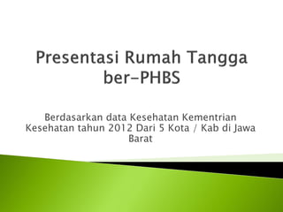 Berdasarkan data Kesehatan Kementrian
Kesehatan tahun 2012 Dari 5 Kota / Kab di Jawa
Barat
 