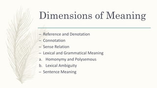 Semantics - Dimensions of Meaning | PPT