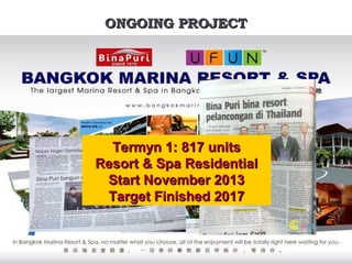 ONGOING PROJECTONGOING PROJECT
Termyn 1: 817 unitsTermyn 1: 817 units
Resort & Spa ResidentialResort & Spa Residential
Start November 2013Start November 2013
Target Finished 2017Target Finished 2017
 