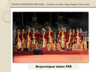 YAYASAN PENDIDIKAN DRIA RABA – Sekolah Luar Biasa Negeri Bagian A Tuna Netra




                       Berpartisipasi dalam PKB
 