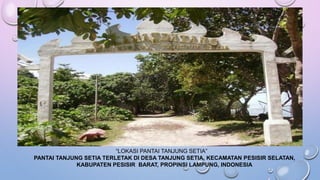 “LOKASI PANTAI TANJUNG SETIA” 
PANTAI TANJUNG SETIA TERLETAK DI DESA TANJUNG SETIA, KECAMATAN PESISIR SELATAN, 
KABUPATEN PESISIR BARAT, PROPINSI LAMPUNG, INDONESIA 
 