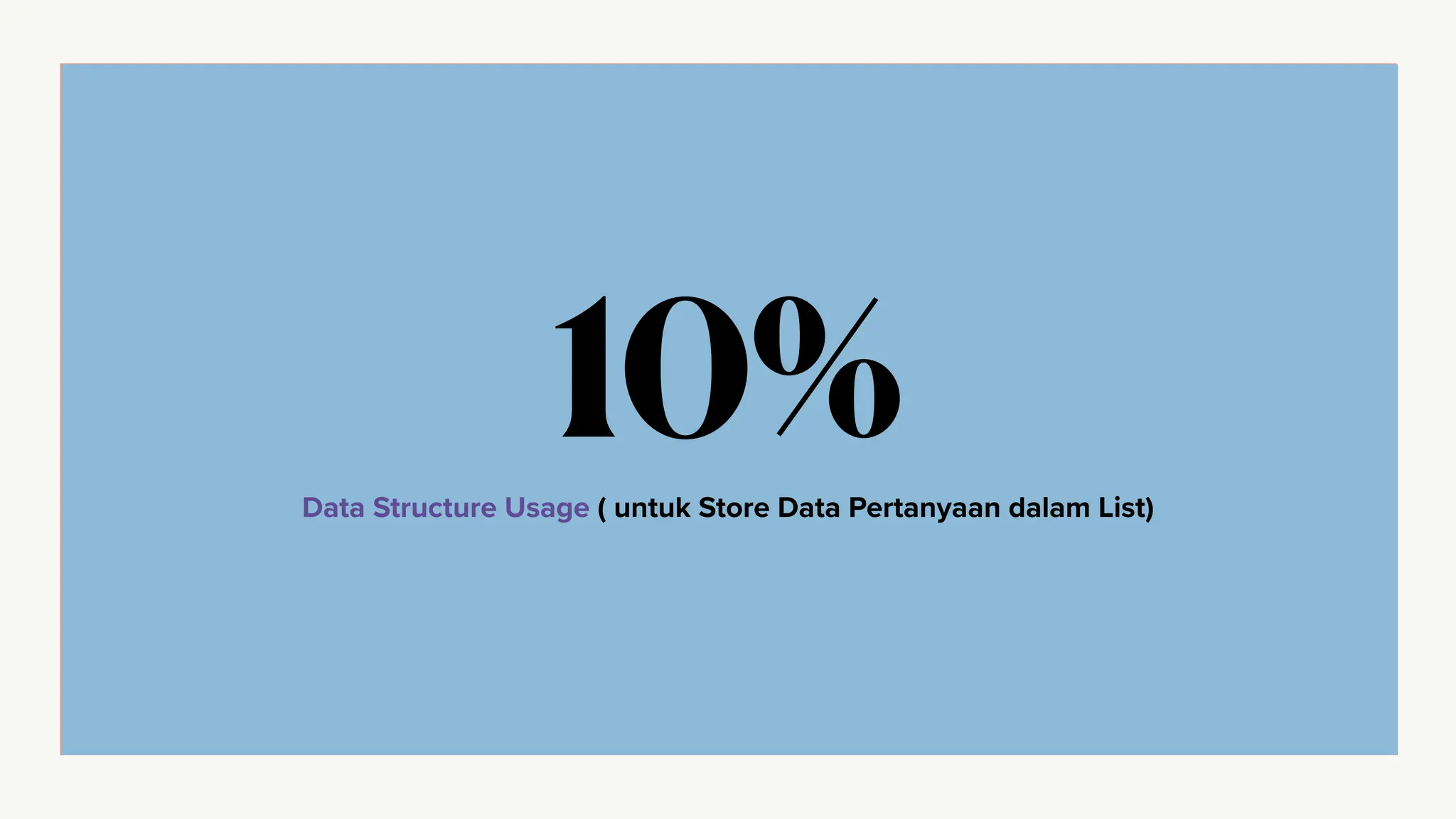 Data Structure Usage ( untuk Store Data Pertanyaan dalam List)
10%
 