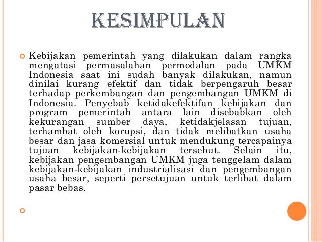 Kebijakan Pemerintah Dalam Permodalan Umkm