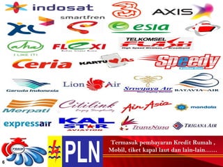 Termasuk pembayaran Kredit Rumah ,
Mobil, tiket kapal laut dan lain-lain……
6
 