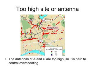 Too high site or antenna
• The antennas of A and C are too high, so it is hard to
control overshooting
Pilot pollution
 