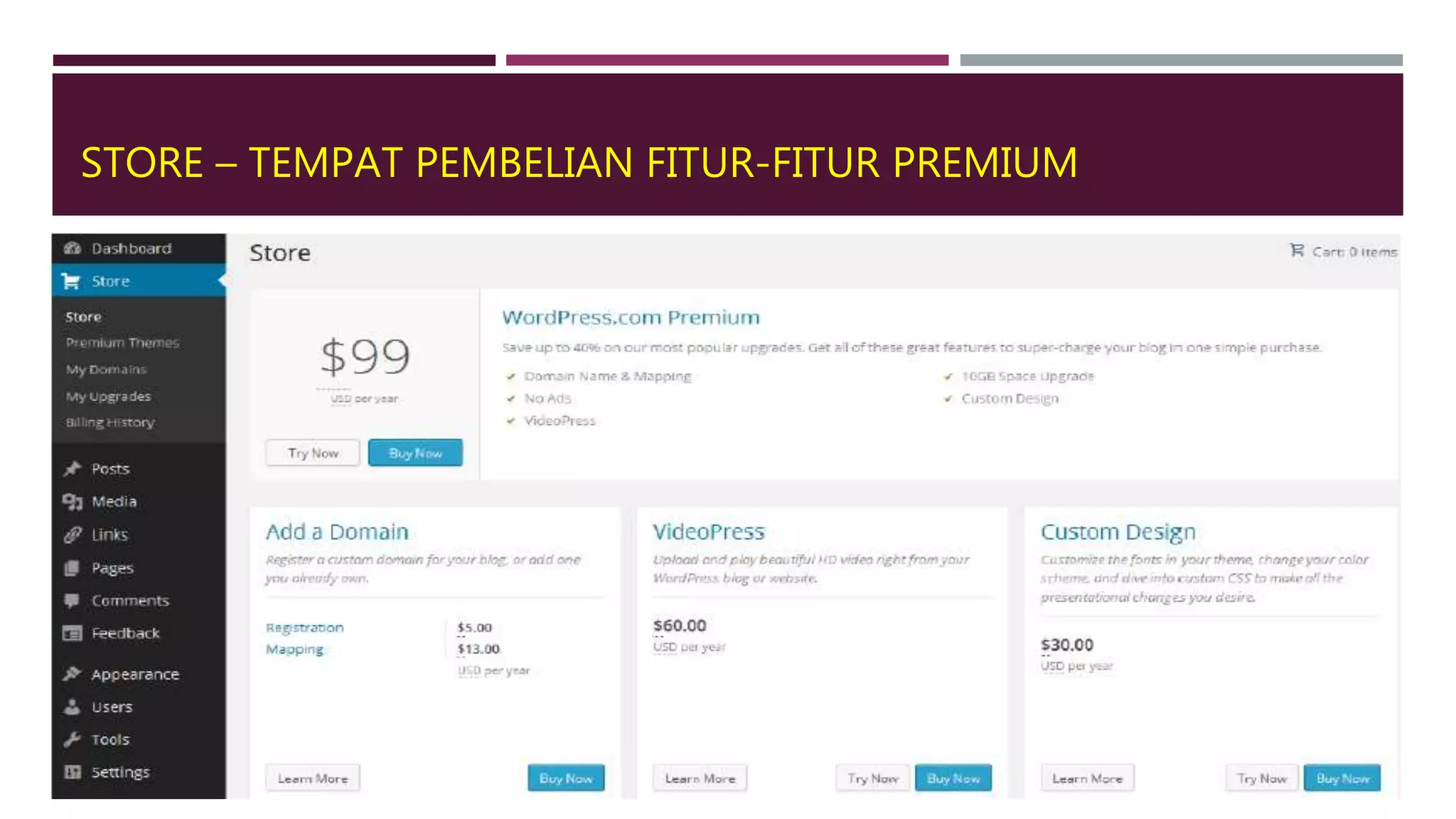 STORE – TEMPAT PEMBELIAN FITUR-FITUR PREMIUM
 