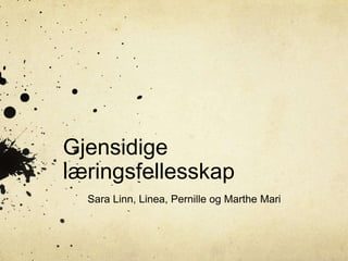 Gjensidige læringsfellesskap  Sara Linn, Linea, Pernille og Marthe Mari 