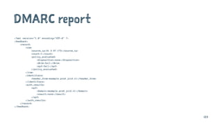 DMARC report
<?xml version="1.0" encoding="UTF-8" ?>
<feedback>
<record>
<row>
<source_ip>31.3.97.173</source_ip>
<count>1</count>
<policy_evaluated>
<disposition>none</disposition>
<dkim>fail</dkim>
<spf>fail</spf>
</policy_evaluated>
</row>
<identifiers>
<header_from>example.prod.jcid.nl</header_from>
</identifiers>
<auth_results>
<spf>
<domain>example.prod.jcid.nl</domain>
<result>none</result>
</spf>
</auth_results>
</record>
</feedback>
123
 