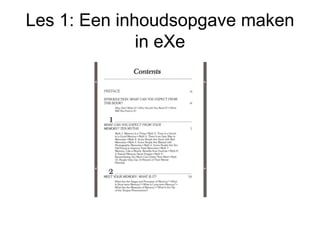 Les 1: Een inhoudsopgave maken in eXe 