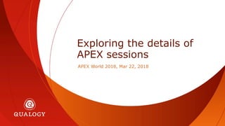 Exploring the details of
APEX sessions
APEX World 2018, Mar 22, 2018
 