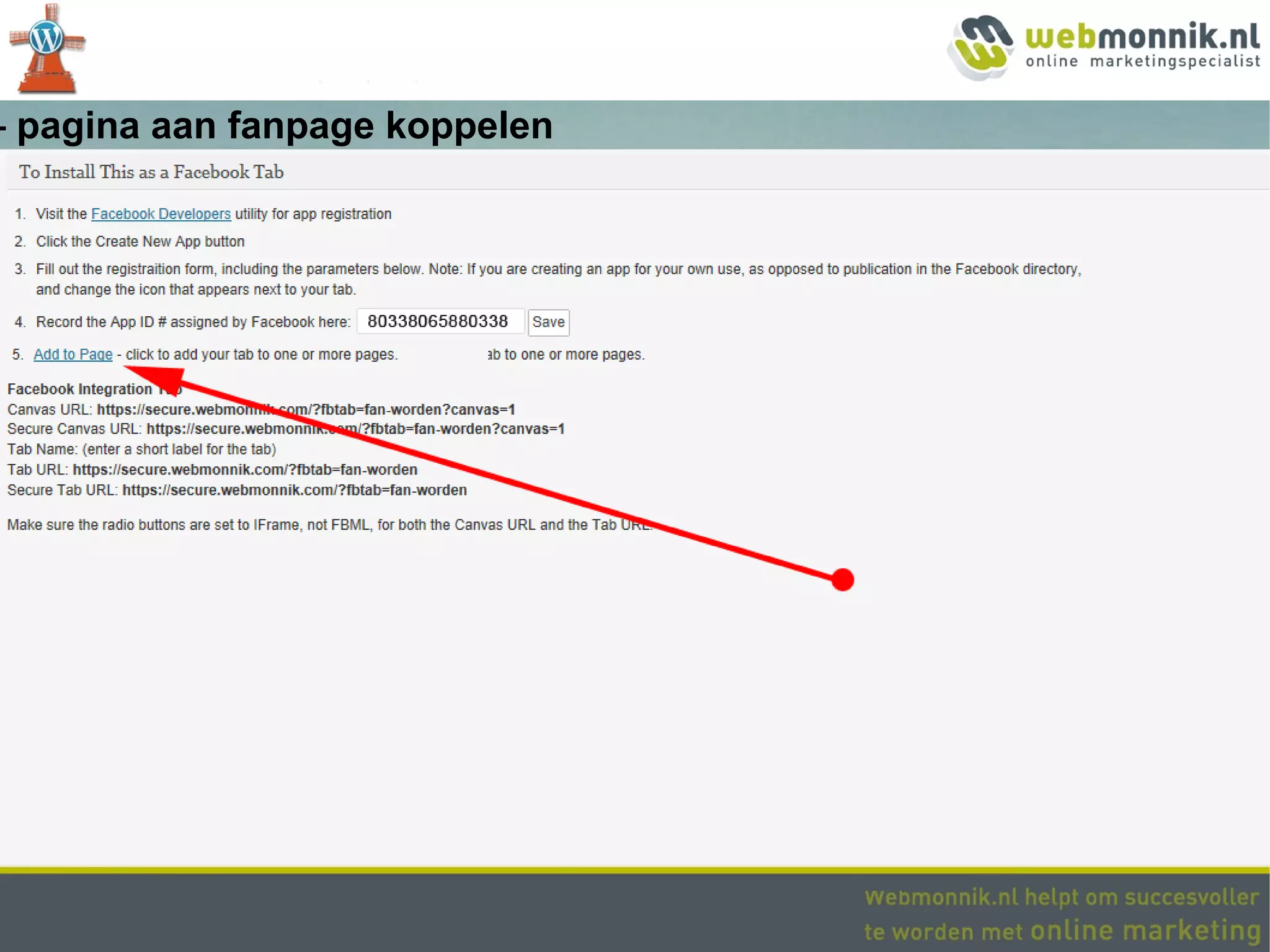 – pagina aan fanpage koppelen
 