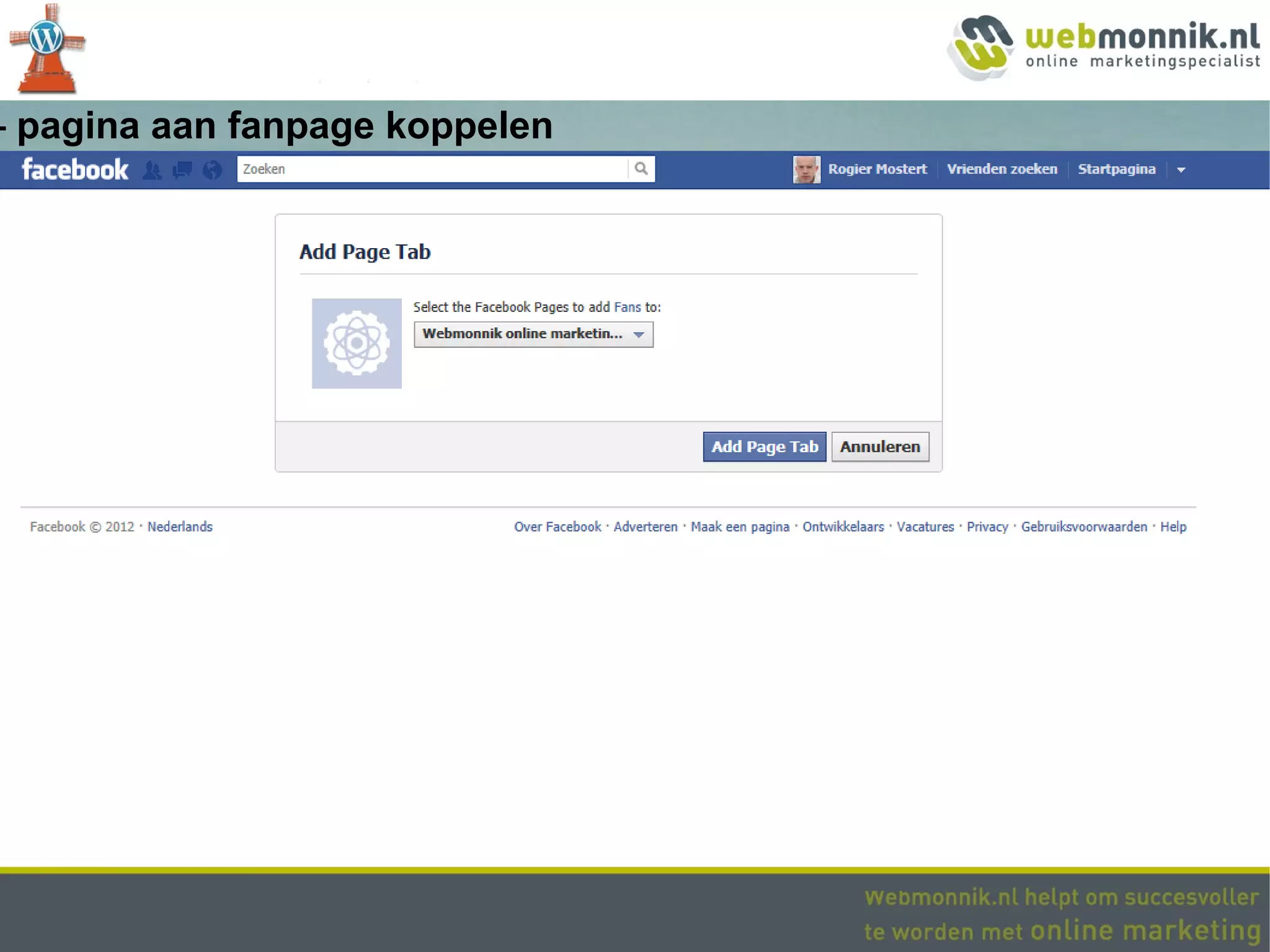 – pagina aan fanpage koppelen
 