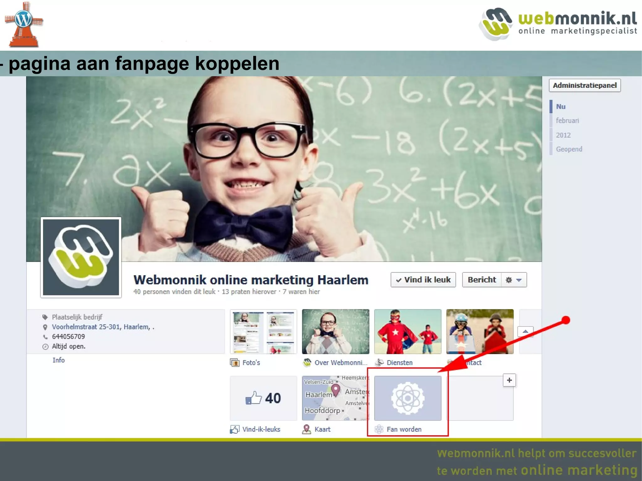 – pagina aan fanpage koppelen
 