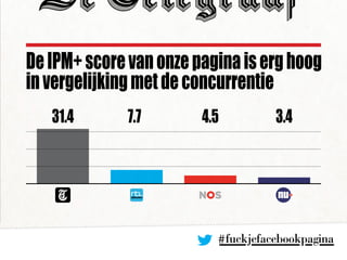 #fuckjefacebookpagina
DeIPM+scorevanonzepaginaiserghoog
invergelijkingmetdeconcurrentie
31.4 4.5 3.47.7
 