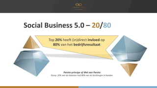 Social Business 5.0 – 20/80 
Top 20% heeft (in)direct invloed op 
80% van het bedrijfsresultaat 
Pareto-principe of Wet va...