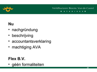 Nu nachgr ündung beschrijving accountantsverklaring machtiging AVA Flex B.V. géén formaliteiten 
