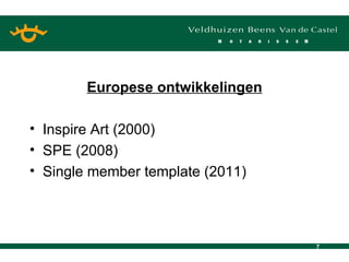 Europese ontwikkelingen Inspire Art (2000) SPE (2008) Single member template (2011) 