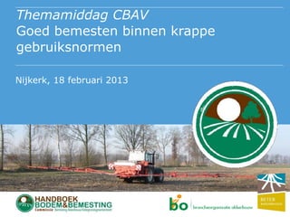 Themamiddag CBAV
Goed bemesten binnen krappe
gebruiksnormen
Nijkerk, 18 februari 2013
 