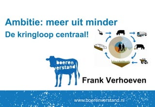 Ambitie: meer uit minder
De kringloop centraal!

Frank Verhoeven
www.boerenverstand.nl

 