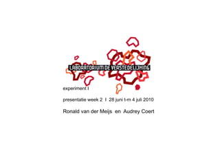 experiment I

presentatie week 2 I 28 juni t-m 4 juli 2010

Ronald van der Meijs en Audrey Coert
 