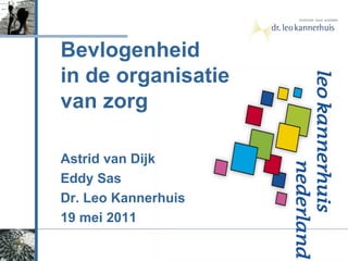 Bevlogenheid in de organisatie van zorg Astrid van Dijk Eddy Sas Dr. Leo Kannerhuis 19 mei 2011 