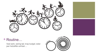 + Routine…
Veel werk, weinig tijd, krap budget, ieder
jaar hetzelfde verhaal….
 