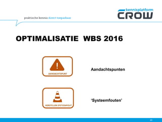 OPTIMALISATIE WBS 2016
20
Aandachtspunten
‘Systeemfouten’
 