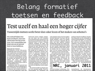 Belang formatief
toetsen en feedback
NRC, januari 2011
 