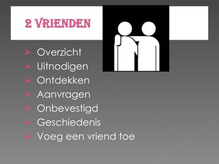 Overzicht Uitnodigen Ontdekken Aanvragen Onbevestigd Geschiedenis Voeg een vriend toe 