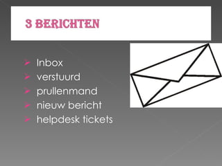 Inbox verstuurd prullenmand nieuw bericht helpdesk tickets 