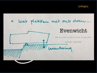 [refugio]
	
Evenwicht

Waar we ook zijn, we maken of vinden ons eigen geluk.

SAMUEL JOHNSSON
	
 