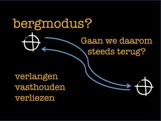 Gaan we daarom 
steeds terug?

bergmodus? 
verlangen 
vasthouden 
verliezen
 