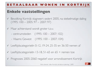 B E TA A L BA A R W O N E N I N KO RT R I J K

Enkele vaststellingen
✓   Bevolking Kortrijk stagneert sedert 2005, na stel...