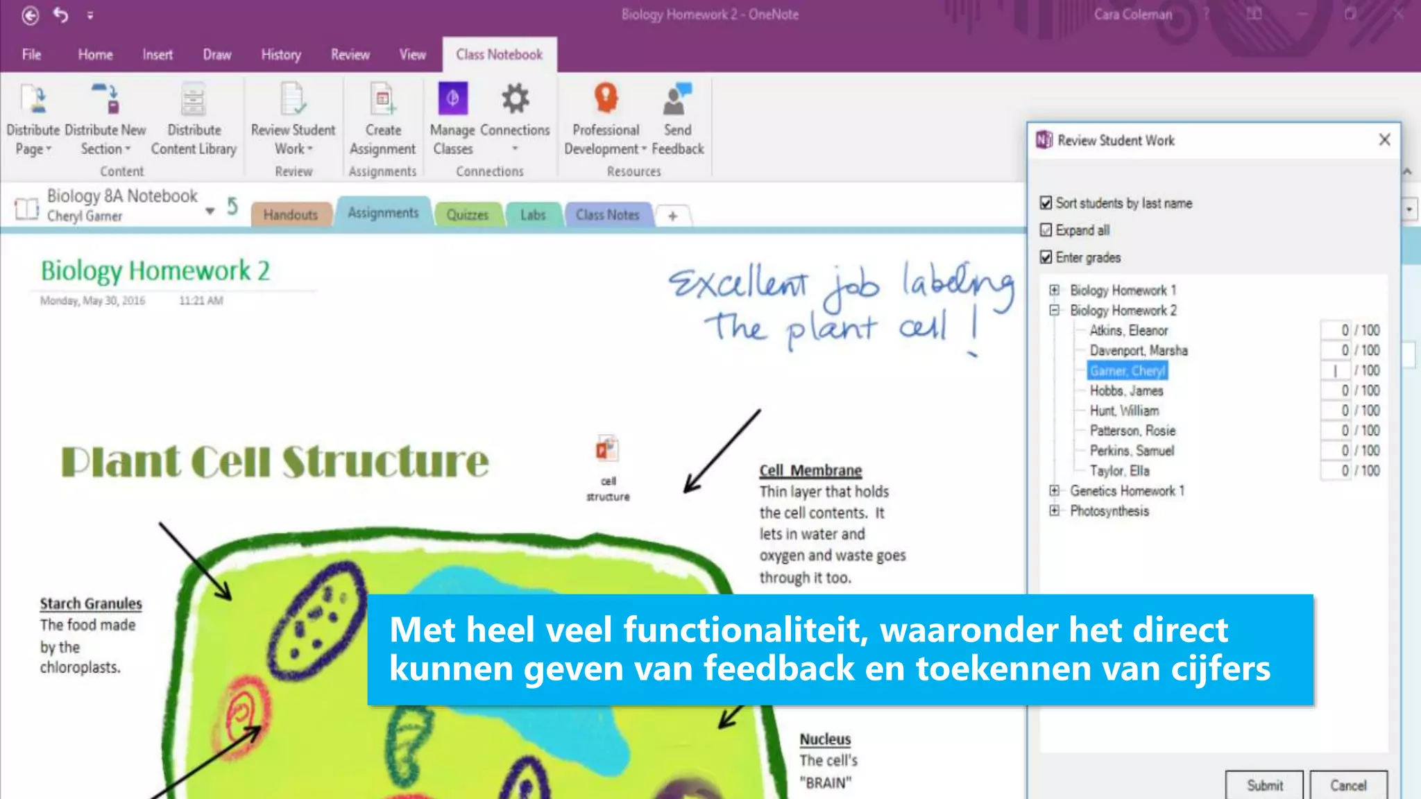 • Office 365
Met heel veel functionaliteit, waaronder het direct
kunnen geven van feedback en toekennen van cijfers
 