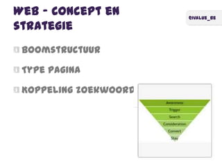 @ivalue_be
Web – Concept en
strategie
Boomstructuur
Type pagina
Koppeling zoekwoorden
 