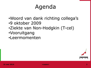 20 mei 201020 mei 2010<naam>2AgendaWoord van dank richting collega’s