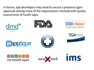 In future, app developers may need to secure a presence (gain approval) among many of the organisations involved with quality assessments of health apps  