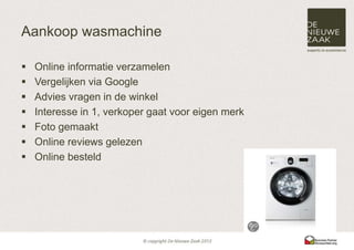 Aankoop wasmachine

   Online informatie verzamelen
   Vergelijken via Google
   Advies vragen in de winkel
   Interesse in 1, verkoper gaat voor eigen merk
   Foto gemaakt
   Online reviews gelezen
   Online besteld
 