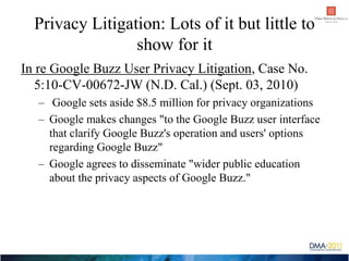 Privacy Litigation: Lots of it but little to
                 show for it
In re Google Buzz User Privacy Litigation, Case ...