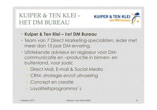 ONTWIKKELING
DIRECT MAIL
1 oktober 2013 Kansen voor Direct Mail 6
 